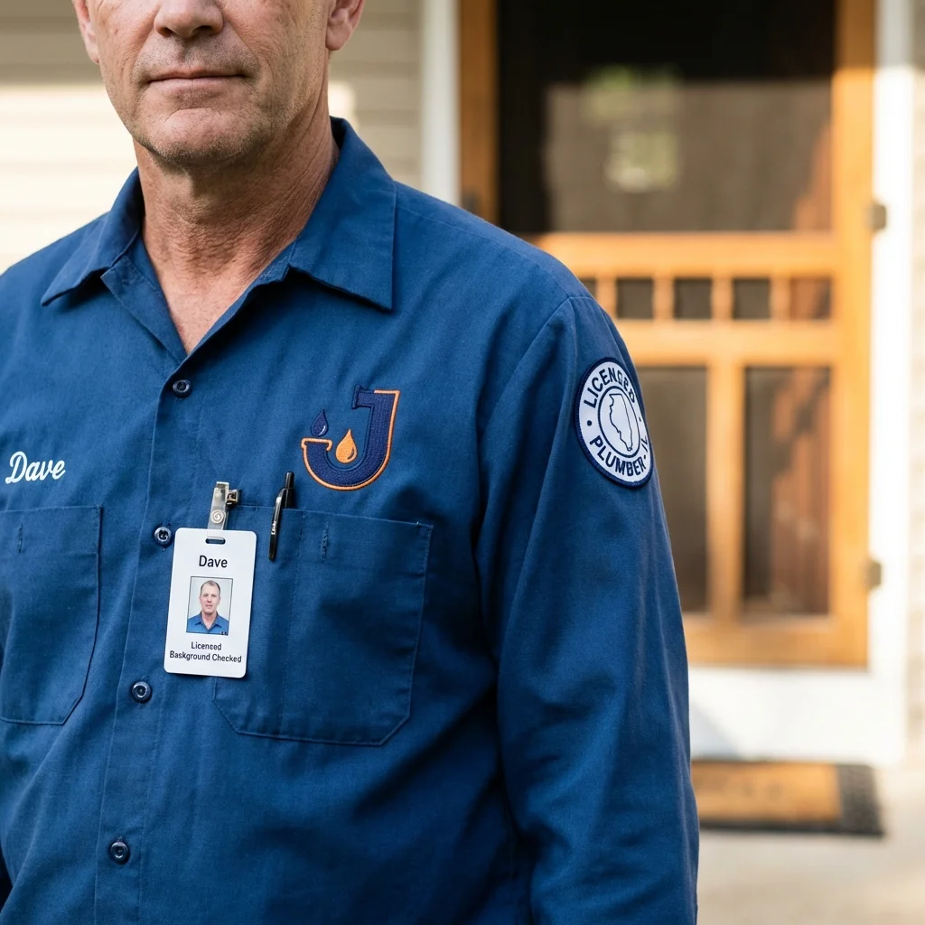 Licensed plumber showing ID badge in Corrales, NM