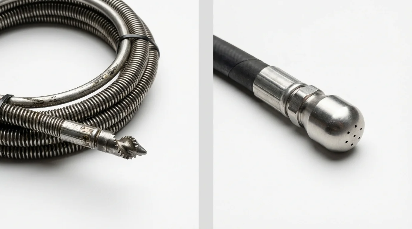 Drain snake cable and hydro jetting nozzle used for drain cleaning in Corrales, NM