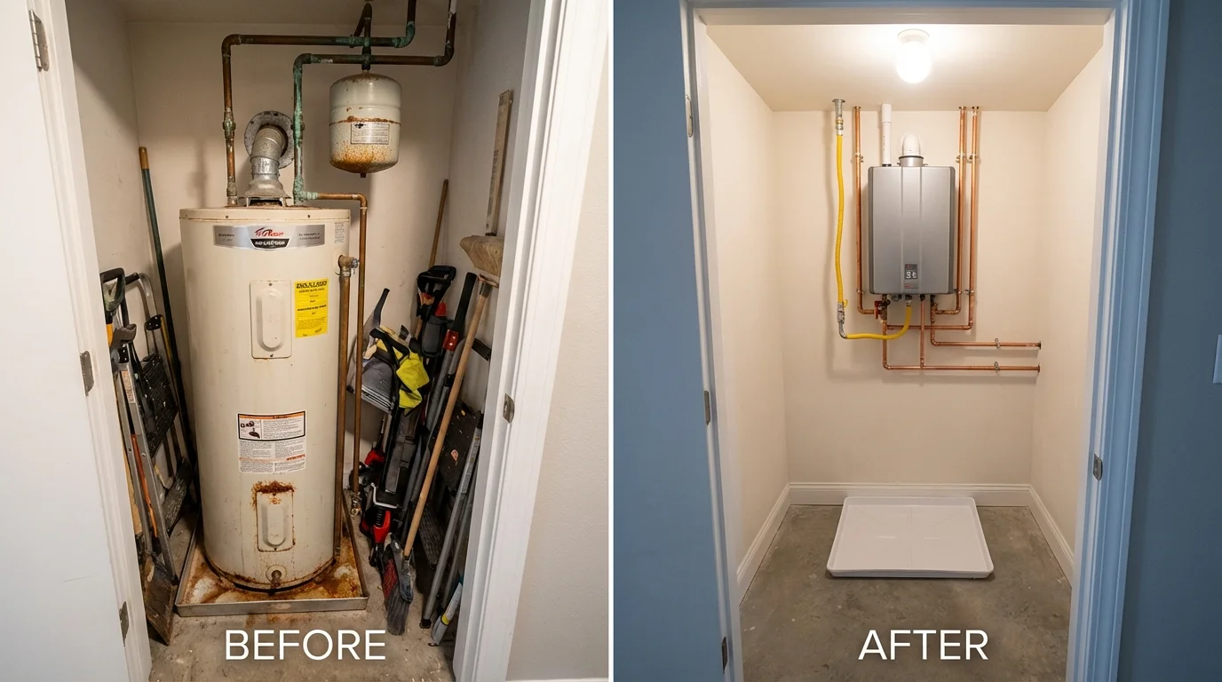 Tank water heater versus wall-mounted tankless unit comparison for Corrales, NM homeowners