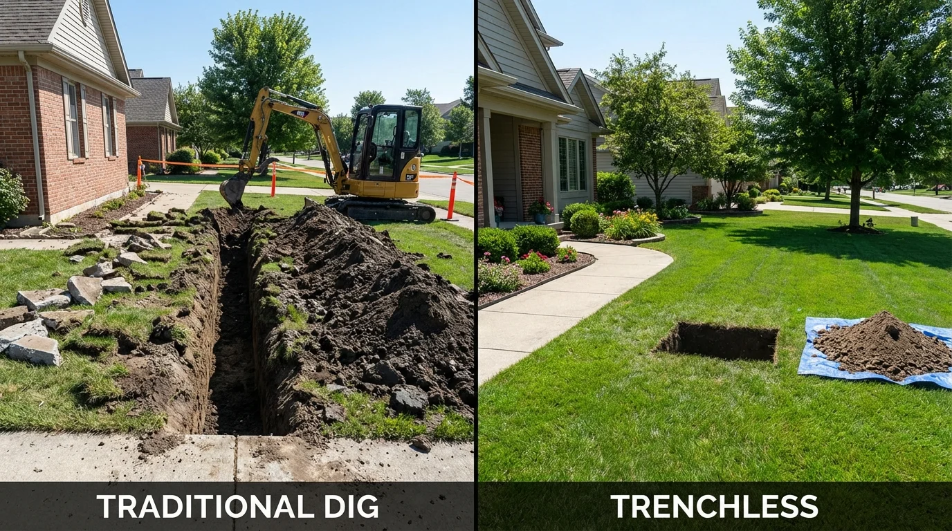 Trenchless sewer repair with minimal yard damage versus traditional excavation in Corrales, NM